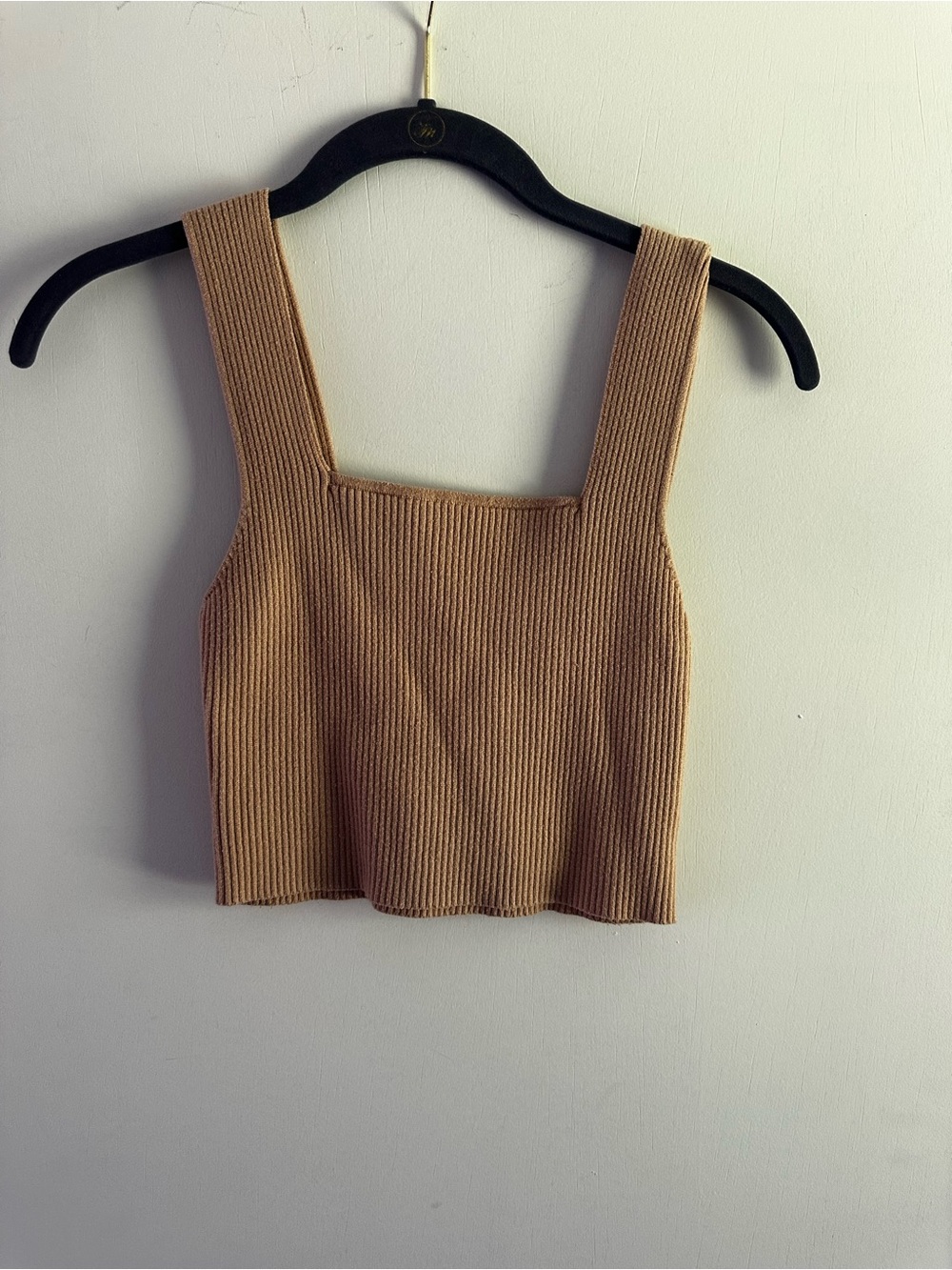 SHEIN Ribbed Square-Neck Cropped Tank in Camel Brown